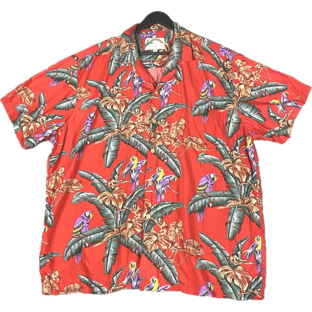 Vintage Paradise Found‎ Mens Magnum PI Hawaiian Shirt Red ParrotHawaii XL